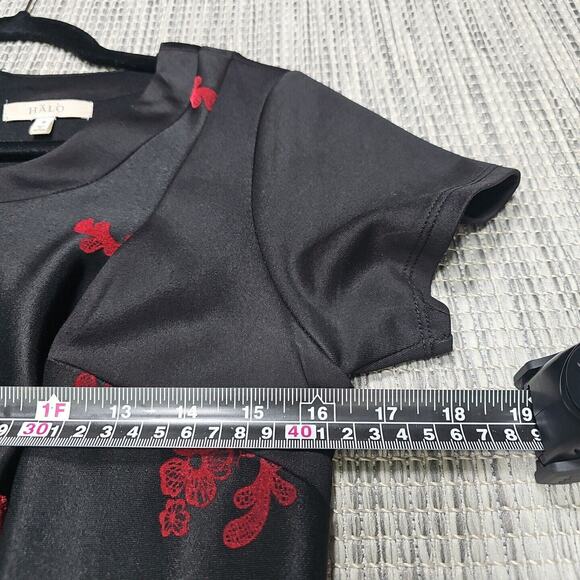 Halo Womens Size S Black Red Velvet Floral Sheath Mini Dress Gothic Office - Picture 10 of 13